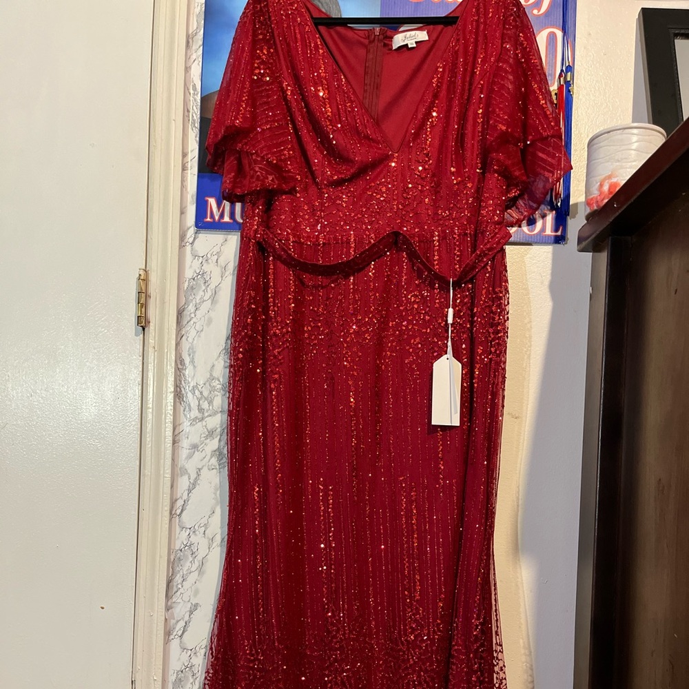 Red lace sequin prom dress